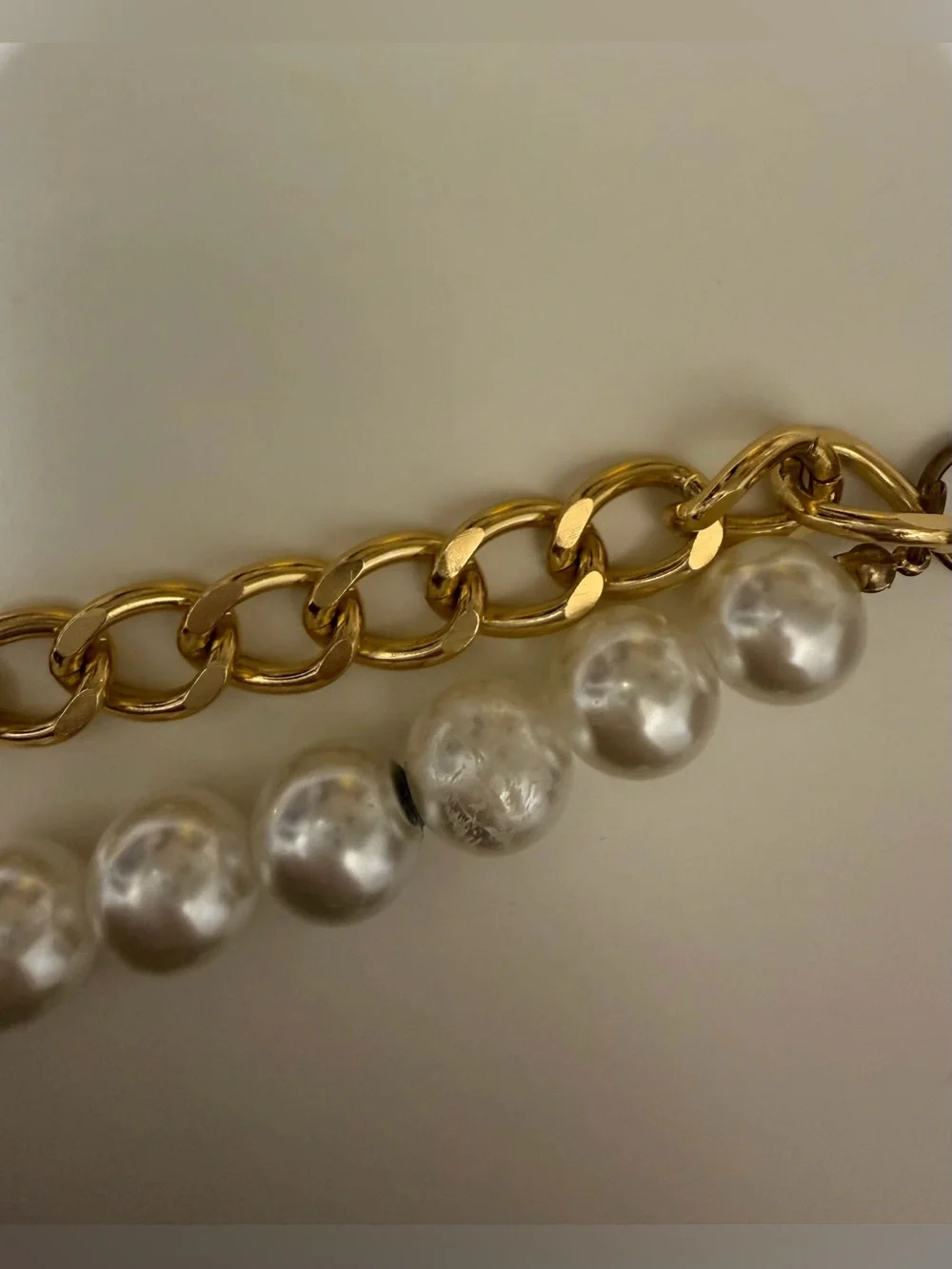 Gold Chain and White Pearl Accent Strap